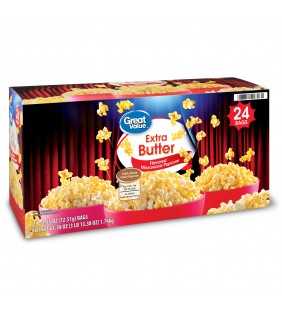 Great Value Extra Butter Flavored Microwave Popcorn, 24 Count