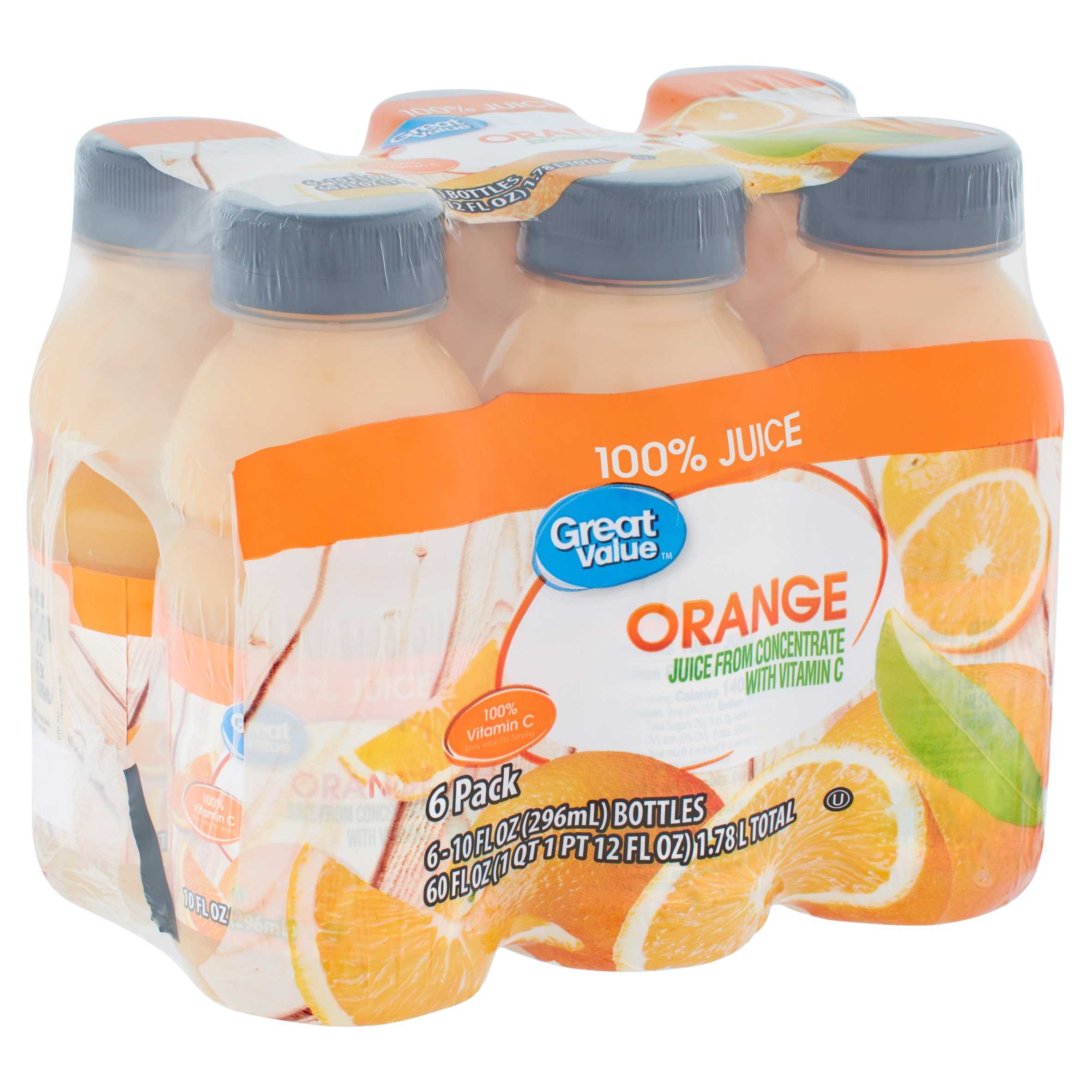 Great Value 100% Orange Juice, 10 Fl. Oz., 6 Count