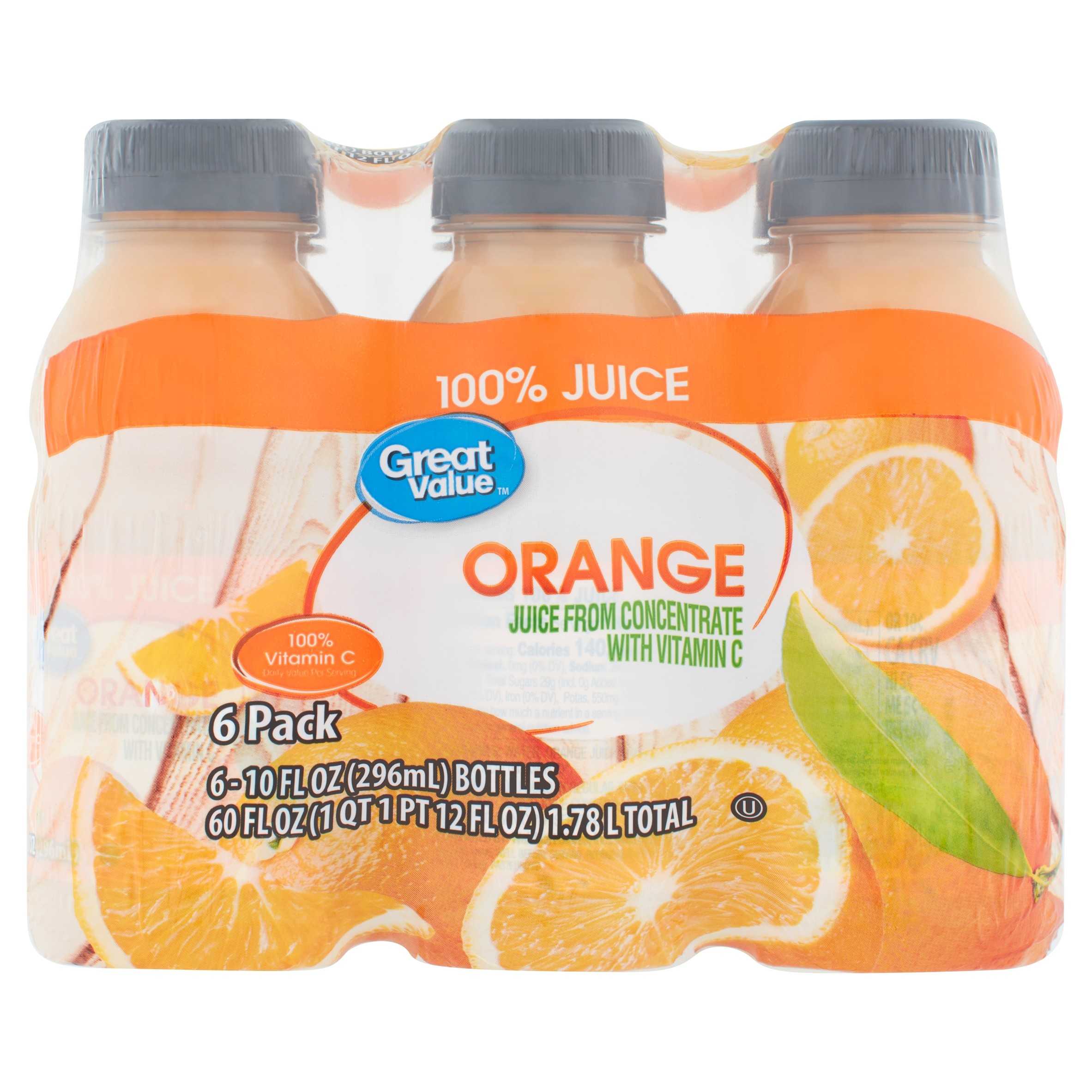 Great Value 100% Orange Juice, 10 Fl. Oz., 6 Count