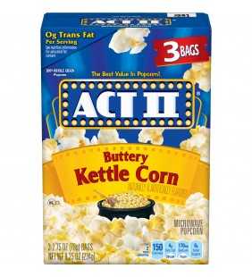 Act II Kettle Corn Microwave Popcorn Sweet and Salty Popcorn 2.75 Oz 3 Ct