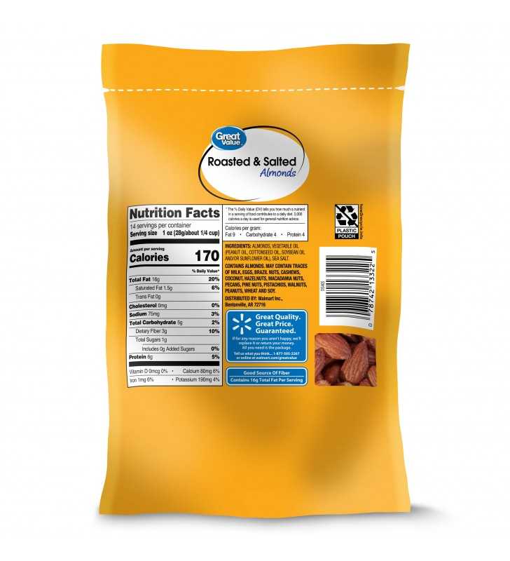 Great Value Roasted & Salted Almonds, 14 oz