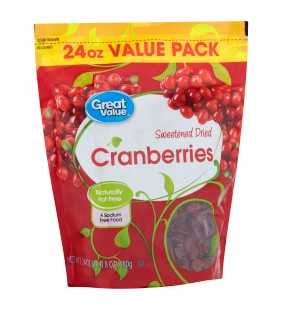 Great Value Dried Cranberries, Sweetened, Value Pack, 24 oz