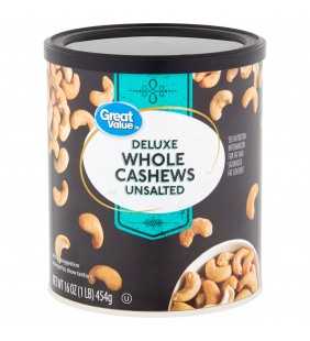 Great Value Deluxe Whole Cashews, Unsalted, 16 Oz