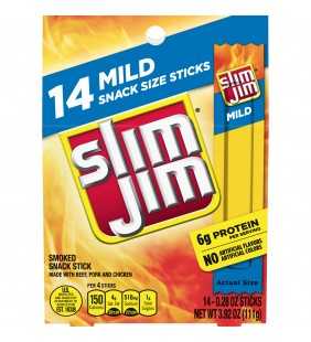 Slim Jim Mild Smoked Snack Sticks Keto Friendly Smoked Meat Stick 0.28 Oz 14 Ct
