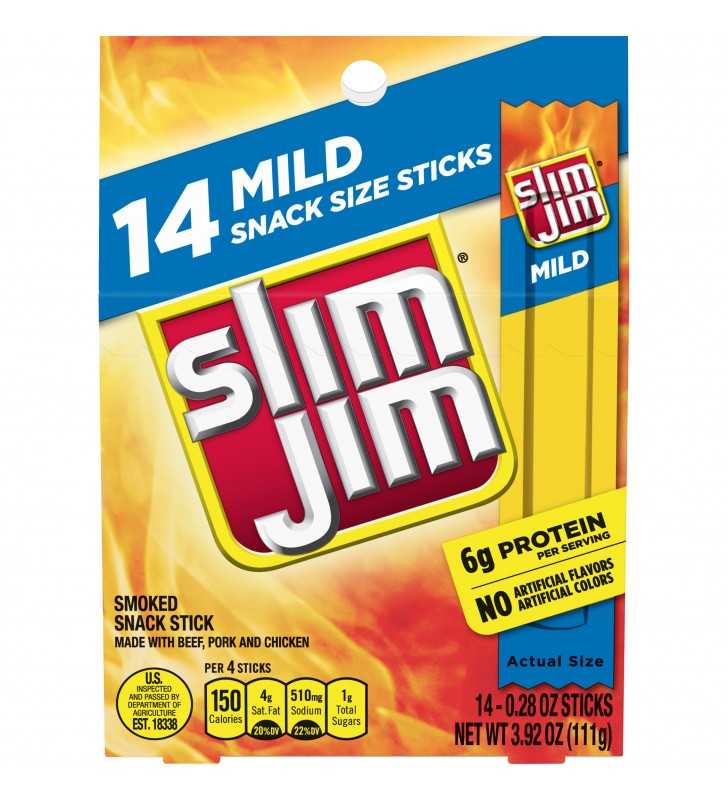 Slim Jim Mild Smoked Snack Sticks Keto Friendly Smoked Meat Stick 0.28