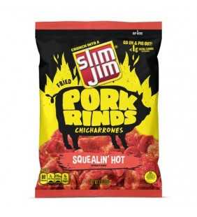 Slim Jim Pork Rinds Squealin' Hot Fried Snacks, Keto Friendly, 2 oz. Bag