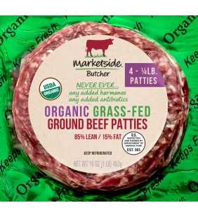 Marketside Butcher Organic Grass-Fed 85% Lean 15% Fat, Ground Beef Patties, 4 Count, 1 lb