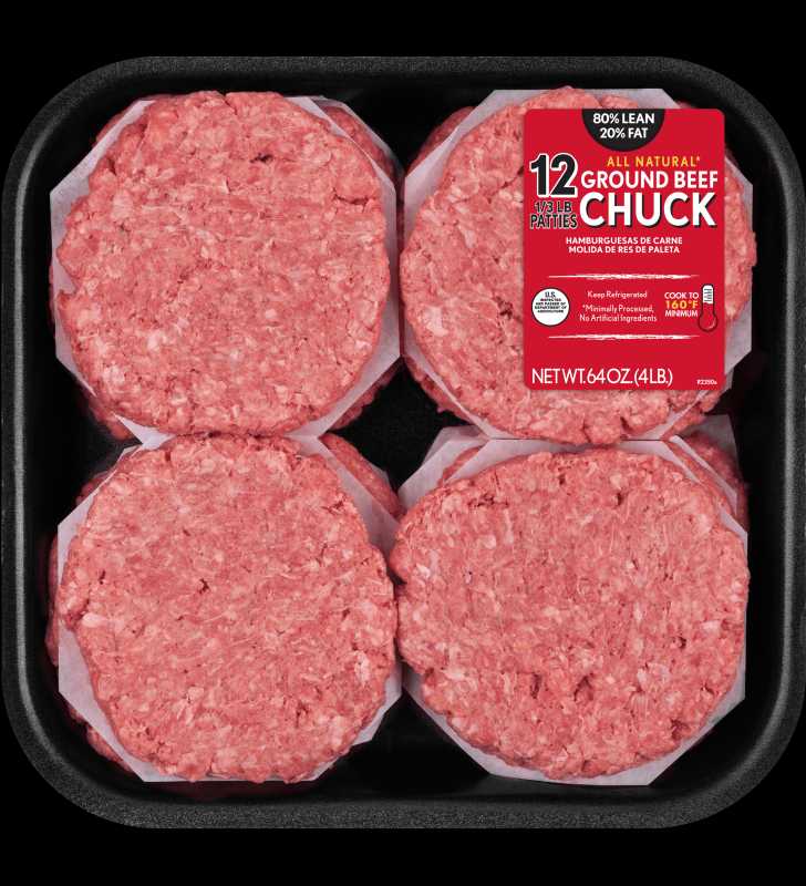 All Natural* 80% Lean/20% Fat Ground Beef Patties 12 Count, 4 lb