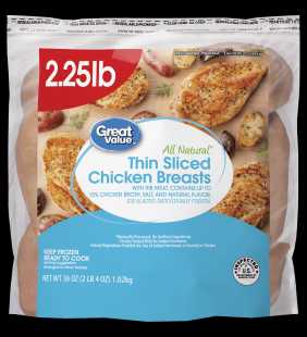 Great Value Thin Sliced Chicken Breast, 2.25 lb. (Frozen)