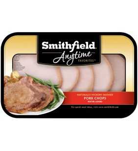 Smithfield Anytime Favorites Naturally Hickory Smoked Pork Chops, Bone In, Fully Cooked, 0.9-1.64 lb