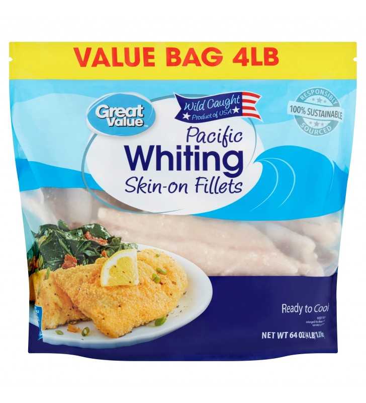 Great Value Wild Caught Pacific Whiting Skin-On Fillets Value Bag, 4 lb