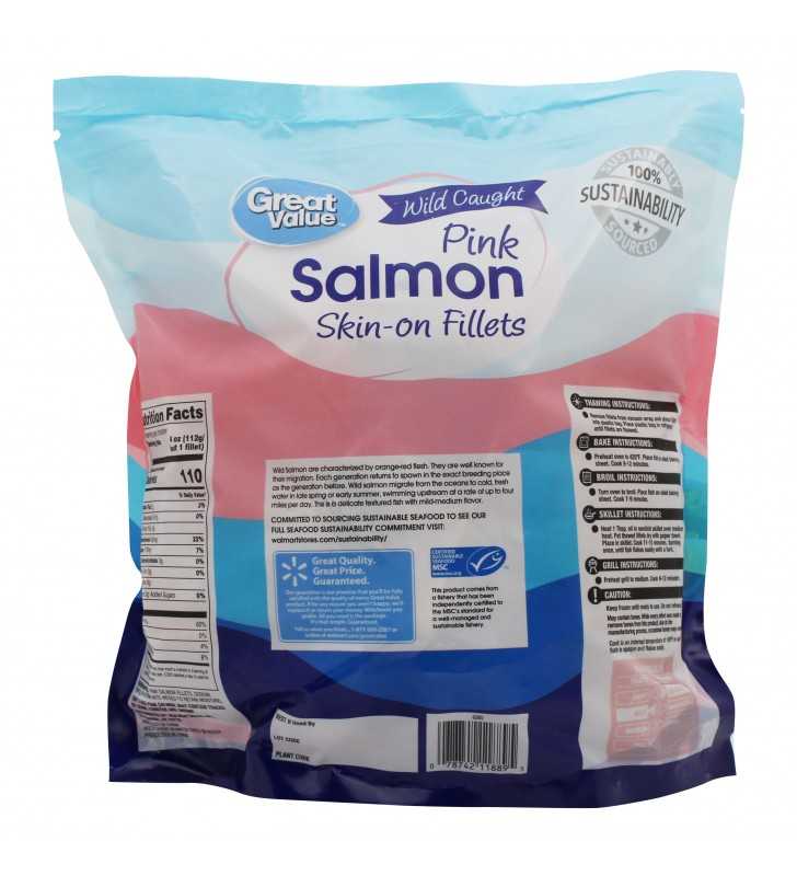 Great Value Frozen Wild Caught Pink Salmon Skin-On Fillets, 56 oz