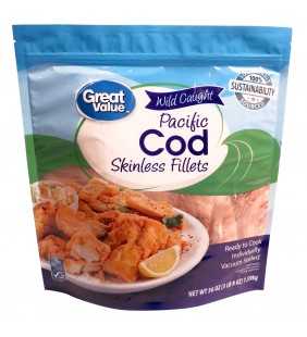 Great Value Wild Caught Pacific Cod Boneless and Skinless Fillets, 3 lb 8 oz