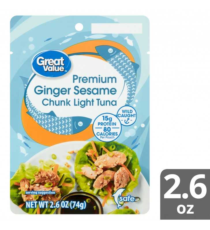 Great Value Premium Ginger Sesame Chunk Light Tuna, 2.6 oz
