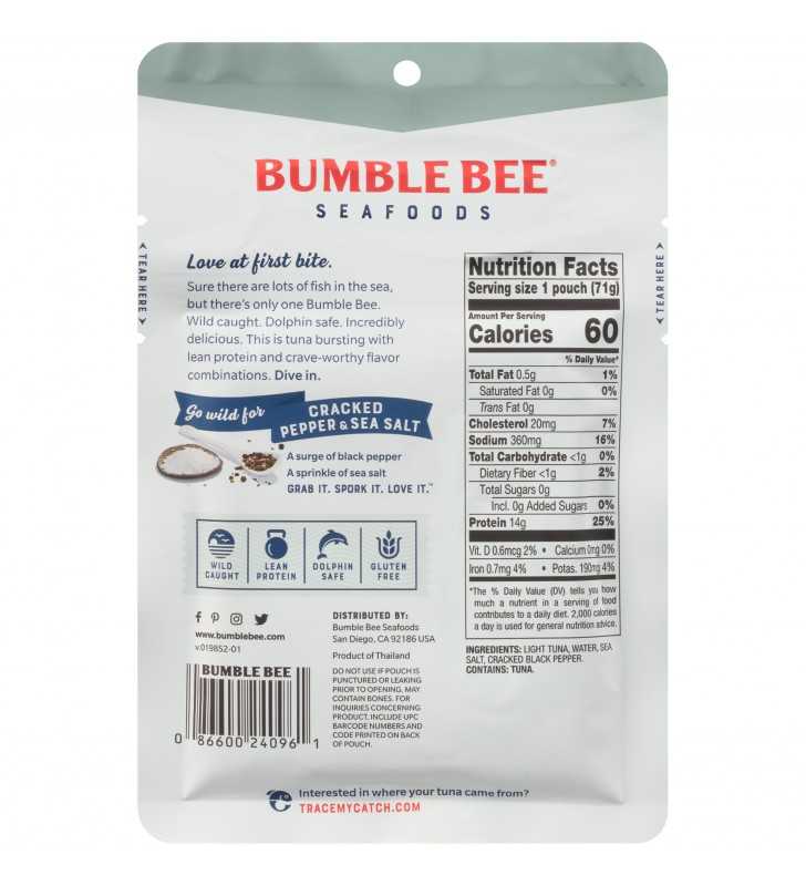 Bumble Bee Cracked Pepper and Sea Salt Seasoned Tuna Pouch with Spoon, 2.5 Oz Pouch