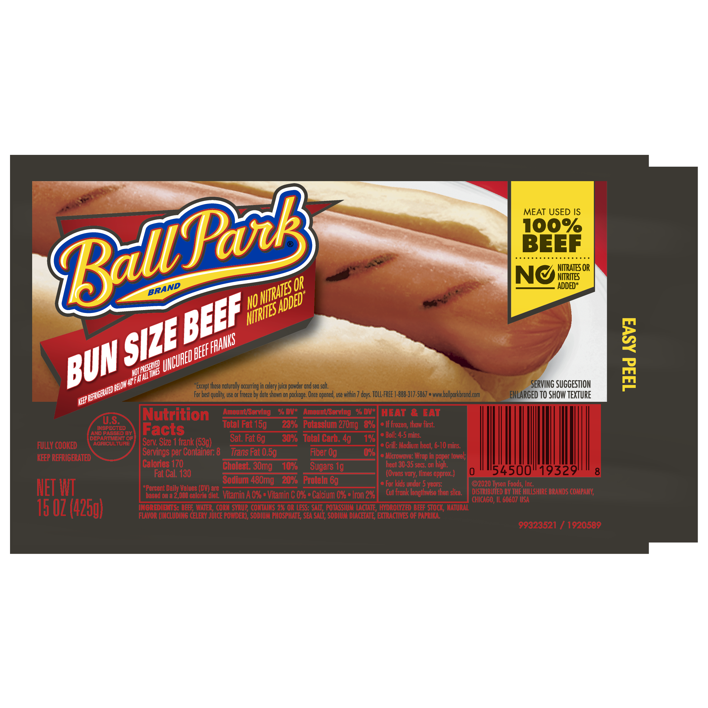 Ball Park® Beef Hot Dogs, Bun Size Length, 8 Count