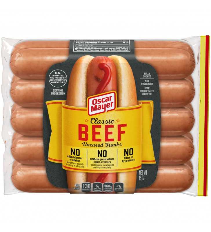 Oscar Mayer Classic Uncured Beef Hot Dogs, 10 ct. - 15 oz. Package