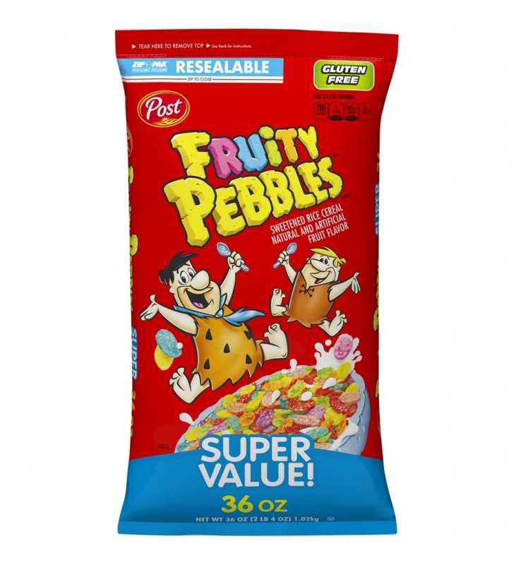 Post, Fruity Pebbles Breakfast Cereal, Gluten Free, 36 Oz Bag