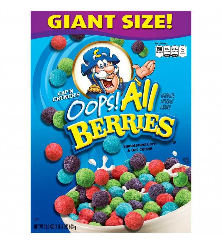 Cap'n Crunch Breakfast Cereal, Oops! All Berries, 21.3 oz Box