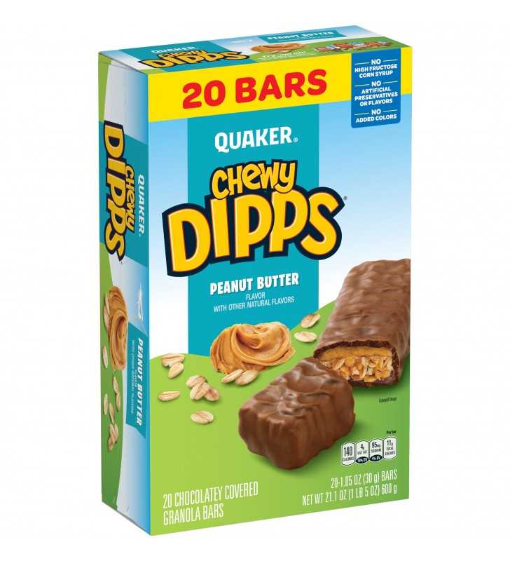 Quaker Chewy Dipps Peanut Butter Granola Bars, 20 Count, 1.05 oz Bars