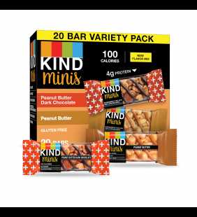 KIND Minis Variety Pack, Peanut Butter Dark Chocolate + Peanut Butter, 20 Ct, Gluten Free, 100 Calories