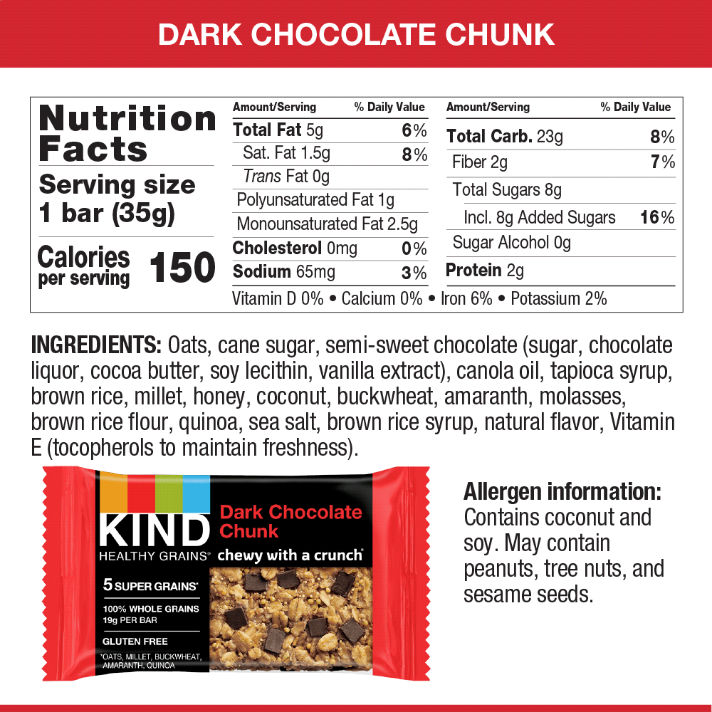 Kind Healthy Grains Granola Bar Dark Chocolate Chunk 1 2 Oz 5 Ct