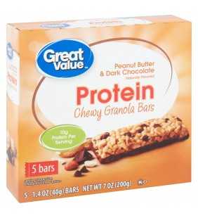 Great Value Chewy Protein Bar Peanut Butter & Dark Chocolate 10g Protein 5 Ct