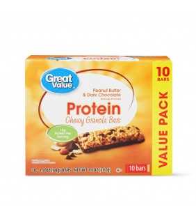 Great Value Protein Chewy Granola Bars, Peanut Butter & Dark Chocolate, 14 oz, 10 Count
