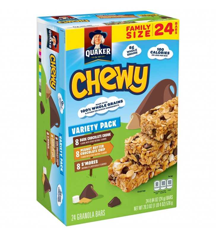 Quaker Chewy Granola Bars Variety Pack, 0.84 Oz Bars, 24 Count