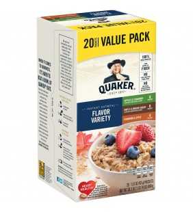 Quaker Instant Oatmeal, Flavor Variety Value Pack, 20 Packets (8 Apples & Cinnamon, 8 Maple & Brown Sugar, 4 Cinnamon Spice)