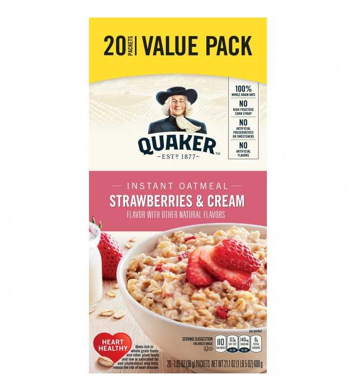 Quaker Instant Oatmeal Strawberries And Cream Value Pack 20 Packets