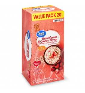 Great Value Instant Oatmeal, Strawberries & Cream Value Pack, 20 Packets