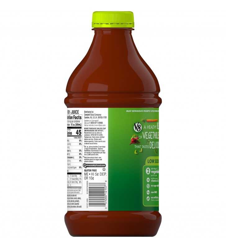 V8 Low Sodium 100% Vegetable Juice, 46 oz. Bottle