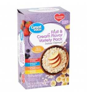 Great Value Fruit & Cream Flavor Instant Oatmeal Variety Pack, 1.23 oz, 10 count