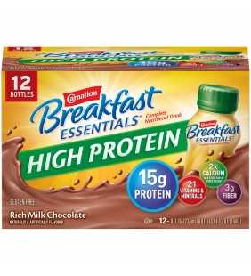 Carnation Breakfast Essentials High Protein Ready to Drink Nutritional Breakfast Drink, Rich Milk Chocolate, 12 - 8 FL OZ Bottle