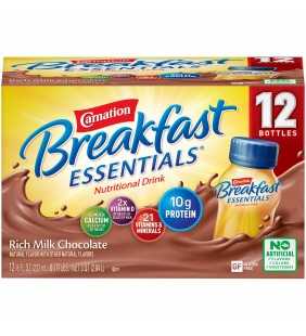 Carnation Breakfast Essentials Ready to Drink Nutritional Breakfast Drink, Rich Milk Chocolate, 12 - 8 FL OZ Bottles