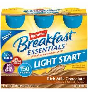 Carnation Breakfast Essentials Light Start Ready to Drink Nutritional Breakfast Drink, Rich Milk Chocolate, 6 - 8 FL OZ Bottles