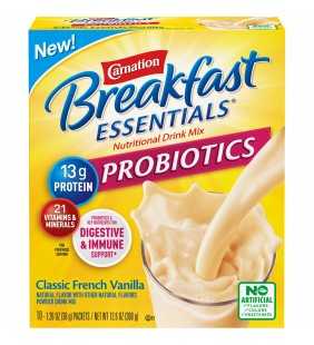 Carnation Breakfast Essentials Probiotics Powder Nutritional Breakfast Drink Mix, Classic French Vanilla, 10 - 1.26 OZ Packets