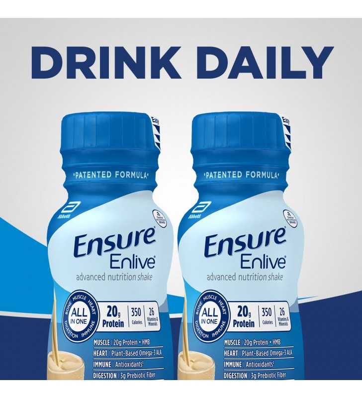 Ensure Enlive Meal Replacement Shake, 20g Protein, 350 Calories, Advanced Nutrition Protein Shake, Vanilla, 8 fl oz, 4 Bottles