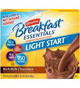 Carnation Breakfast Essentials Light Start Powder Nutritional Breakfast Drink Mix, Rich Milk Chocolate, 8 - 0.705 OZ Packets