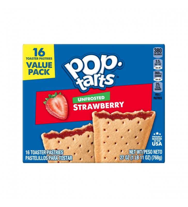 Pop Tarts Breakfast Toaster Pastries Unfrosted Strawberry Value Pack 27 Oz 16 Ct