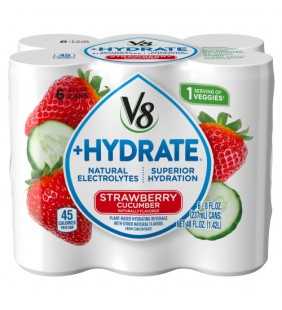 V8 +Hydrate Plant-Based Hydrating Beverage, Strawberry Cucumber, 8 oz. Can (Pack of 6)