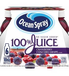 Ocean Spray No Sugar Added 100% Juice, Cranberry Concord Grape, 10 Fl. Oz., 6 Count