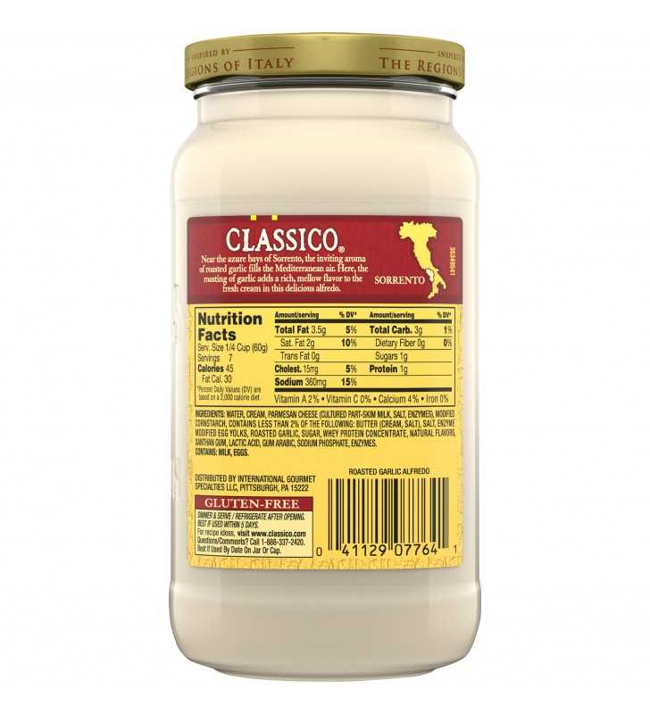 Classico Roasted Garlic Alfredo Pasta Sauce, 15 oz Jar