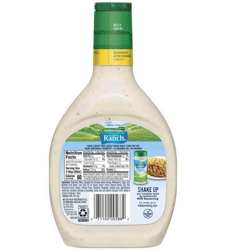 Hidden Valley Original Ranch Light Salad Dressing & Topping, Gluten ...