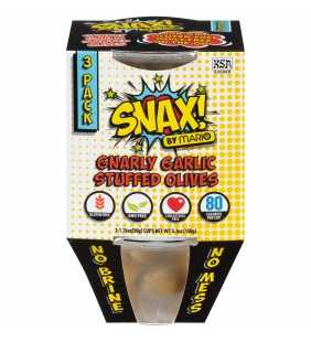 Snax! By Mario Gnarly Garlic Stuffed Olives 3-1.76 oz Cups