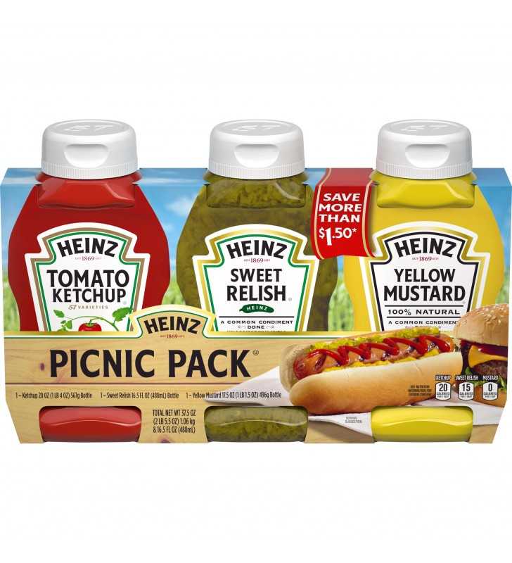 Heinz Ketchup, Sweet Relish & Yellow Mustard Picnic Pack, 3 ct - 54.0 oz Bottles
