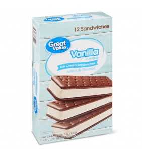 Great Value Vanilla Flavored Ice Cream Sandwiches, 42 oz, 12 Count