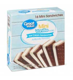 Great Value Mini Vanilla Flavored Ice Cream Sandwiches, 36.8 oz, 16 Count
