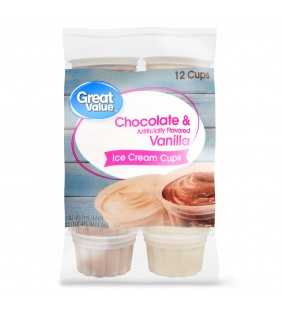 Great Value Chocolate & Vanilla Ice Cream Cups, 36 oz, 12 Count